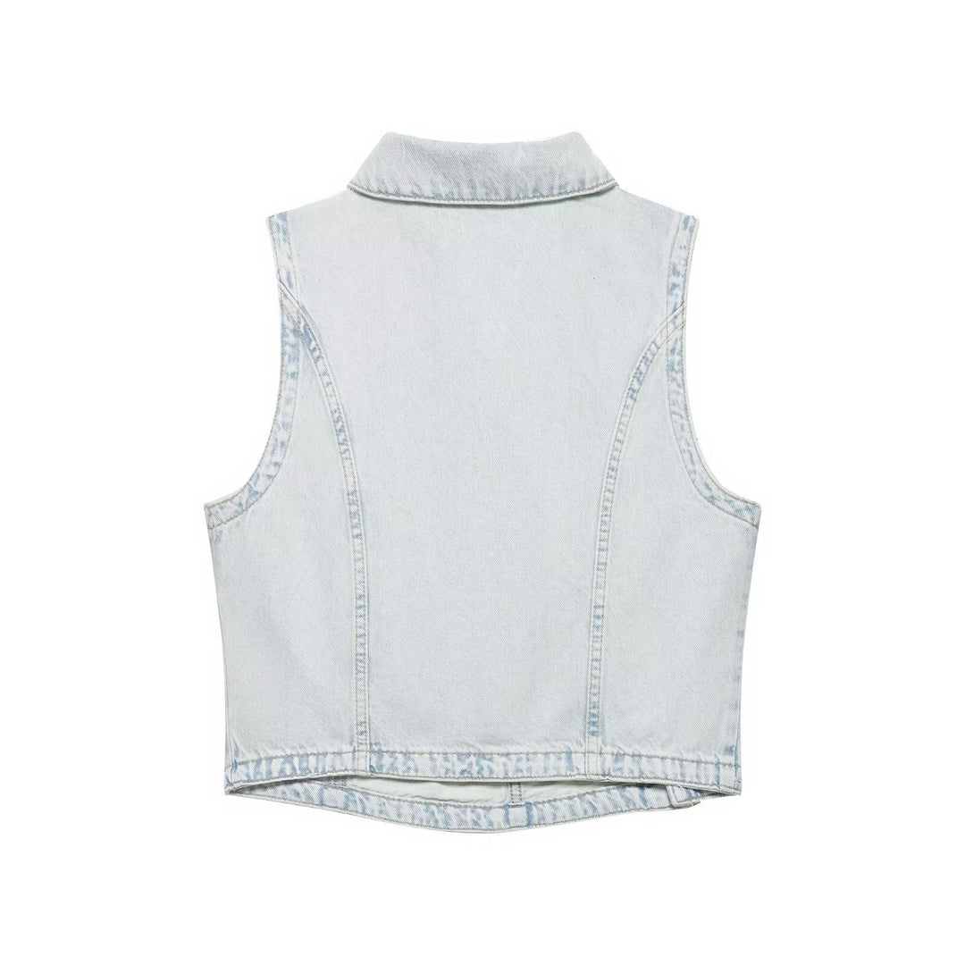 Dame bred Denim-bukser med høj talje og asymmetrisk snit Skovae