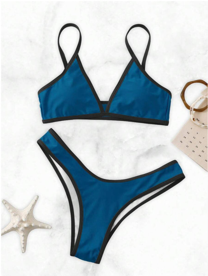 Dame Triangle Bikini Sæt med Kontrastbånd Stilla