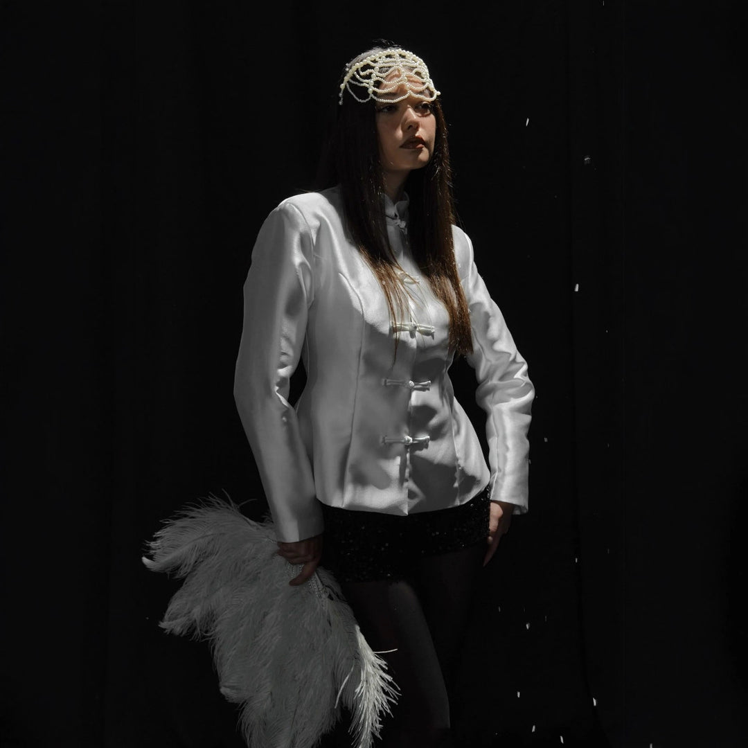 Dame stilfuld satinjakke med kinesiske knapper Stilla