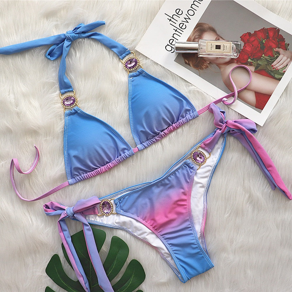 Dame Vibrant Gradient Triangle Bikini Sæt Stilla