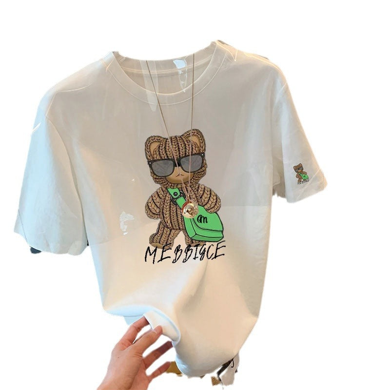 Dame T-shirt med kreativ bjørn motiver og afslappet pasform Stilla