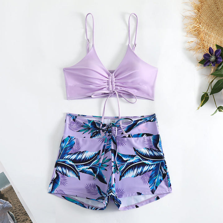 Dame bikini-sæt med rynket top og sporty shorts Stilla