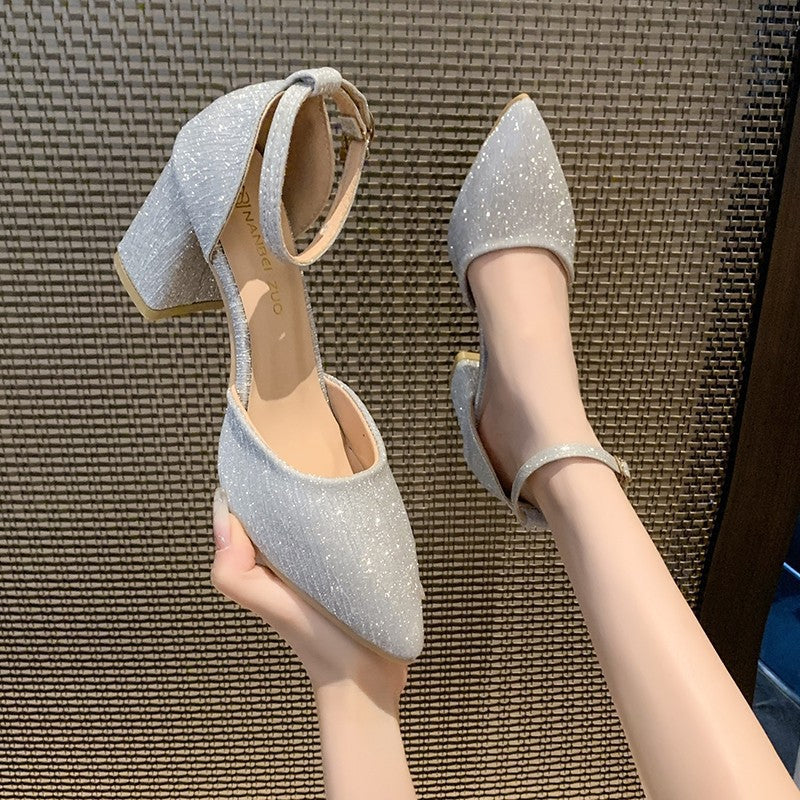 Dame Elegante Pumps med skinnende overflade og blokeret hæl Stilla