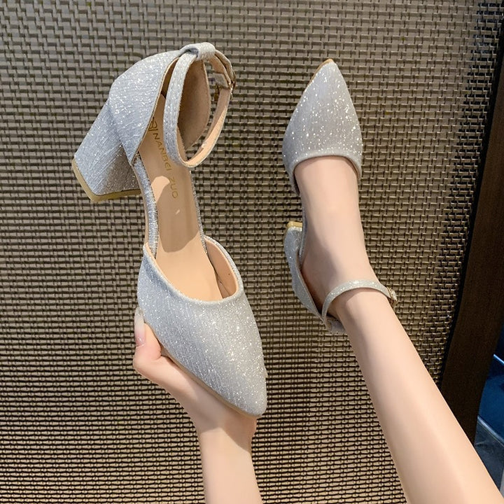 Dame Elegante Pumps med skinnende overflade og blokeret hæl Stilla
