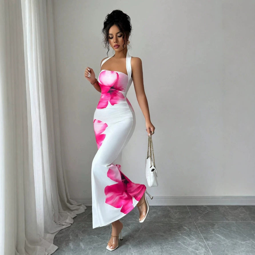 Dame maxikjole med blomsterprint og off-shoulder design Skovae