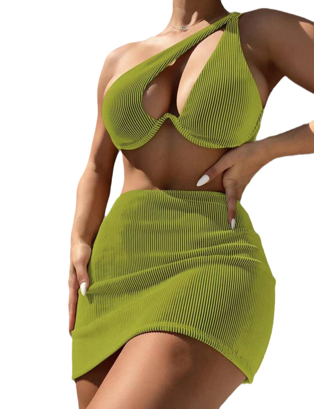 Dame Plunge-Front Ripp-Bikini-Top og Miniskørt Sæt Stilla
