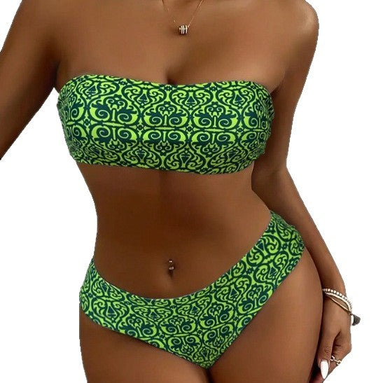Dame Bandeau-Bikini med elegant mønster Skovae