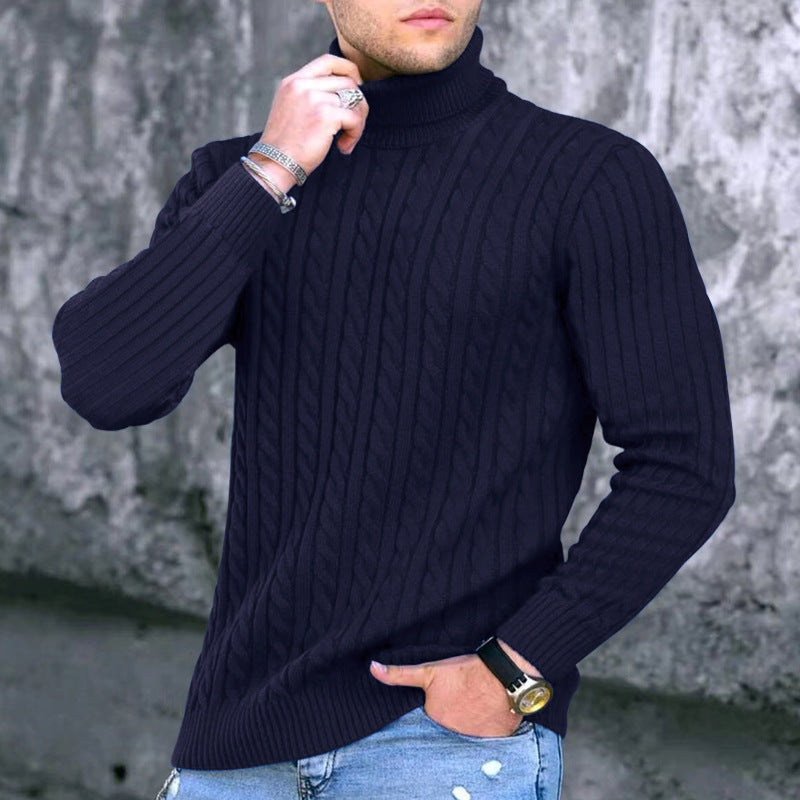 Herre elegant rullekravepullover med struktureret ribdesign og tætsiddende pasform Stilla