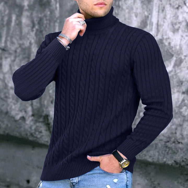 Herre elegant rullekravepullover med struktureret ribdesign og tætsiddende pasform Stilla