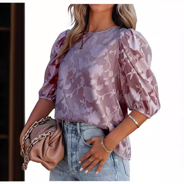 Dame blomsterbroderet bluse Stilla