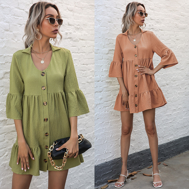 Femme Bohemian Knap-Top A-Linie Kjole Stilla