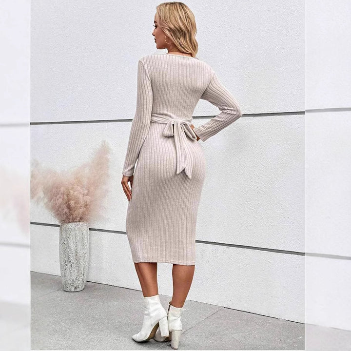 Dame wrapping dress til gravide kvinder med lange ærmer og rib design Stilla