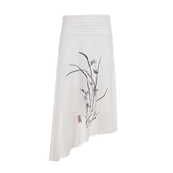 Damen asymmetrischer Rock mit floralem Druck Skovae