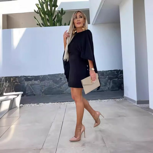 Dame elegant mini-kjole med svingende ærmer og flydende stof Stilla