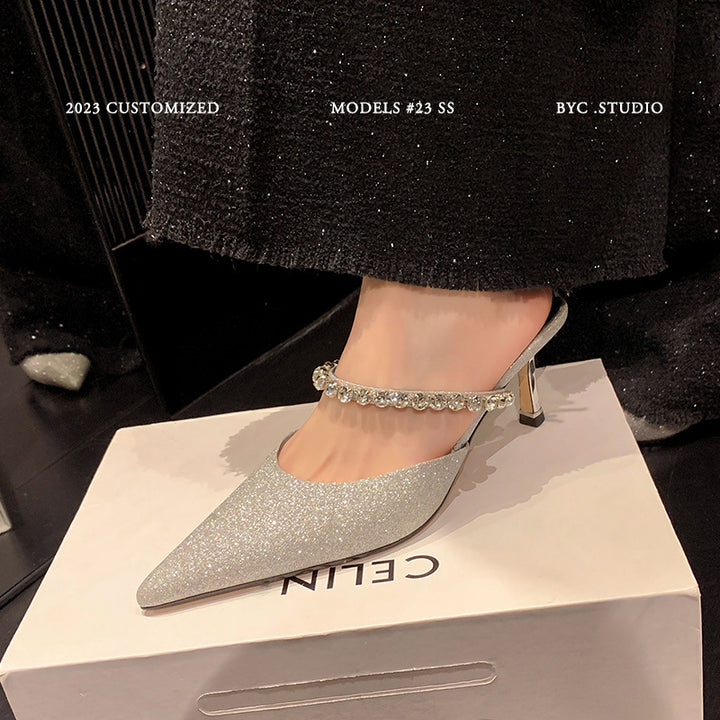 Femme Elegante Slingback High-Heels Pumps med strassdetaljer Stilla