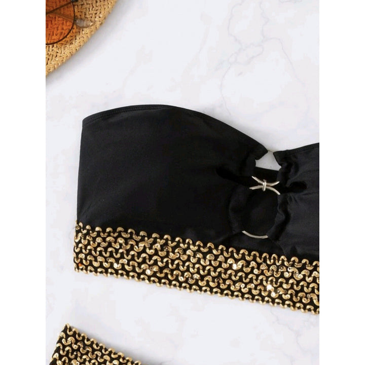 Dame Bandeau-bikini med raffinerede detaljer og høj talje Stilla
