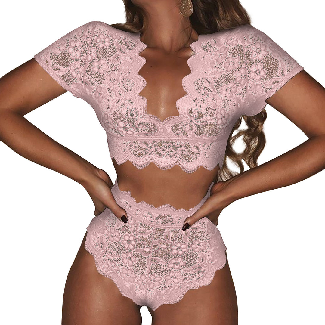 Dame Floral Spids Crop Top og høj talje Understel Sæt Stilla