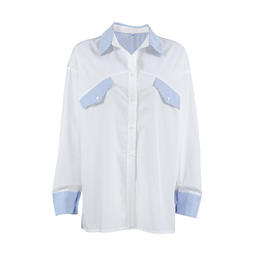 Dame Casual Langærmet Bluse med stribede accenter og oversized snit Stilla