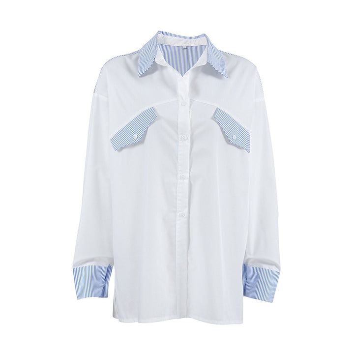 Dame Casual Langærmet Bluse med stribede accenter og oversized snit Stilla