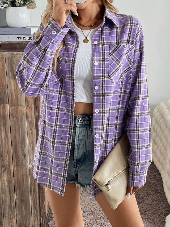 Dame flannel-skjorte i moderne ternet design Stilla