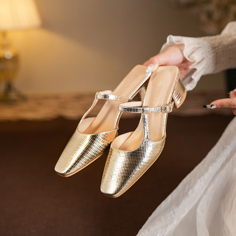 Dame Elegant Spids-Tå Slingback-Hæle med Chunky Lav Blokhæl Stilla