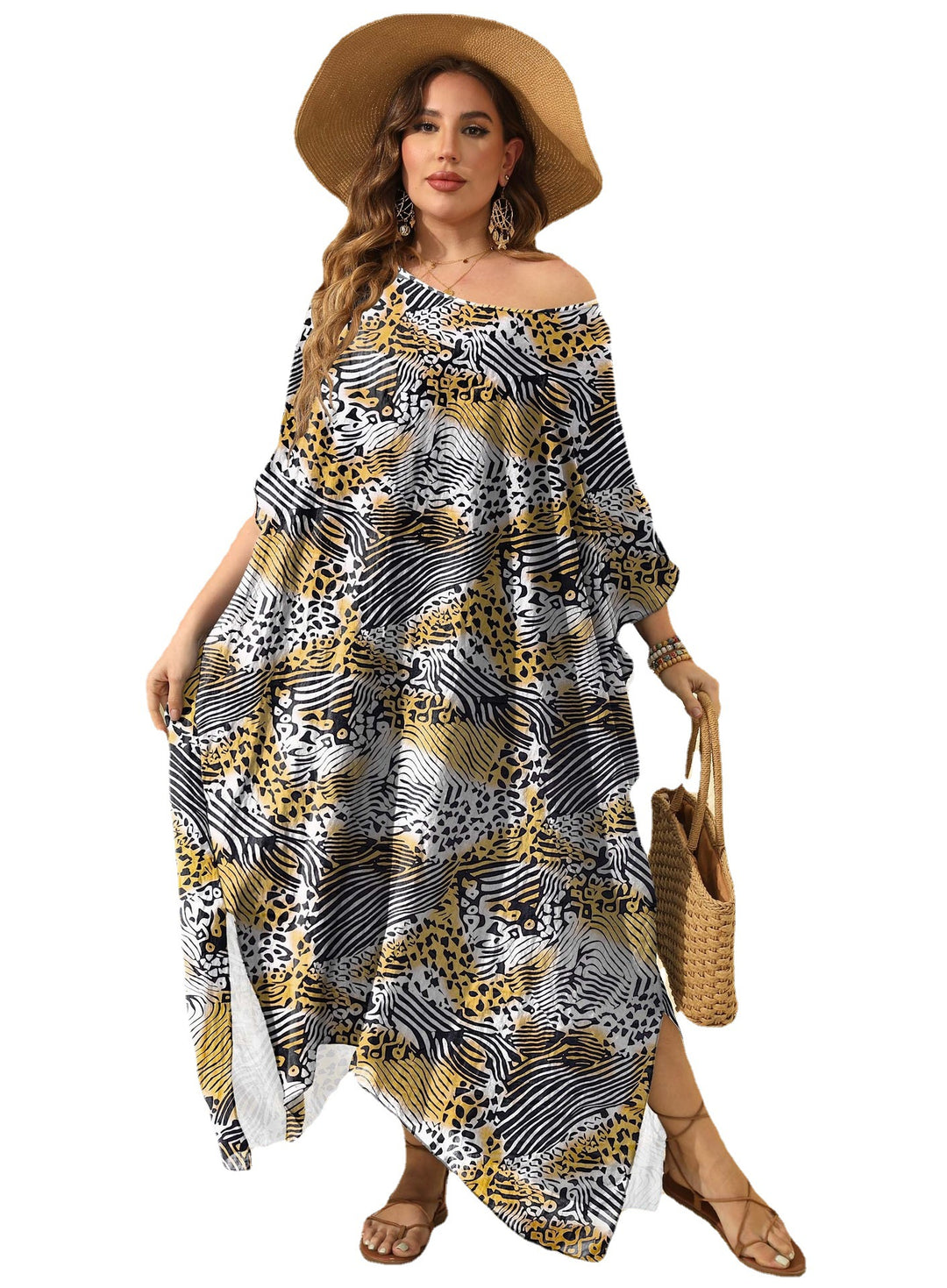 Dame Elegant Exotisk Trykt Strand Kaftan Kjole Stilla