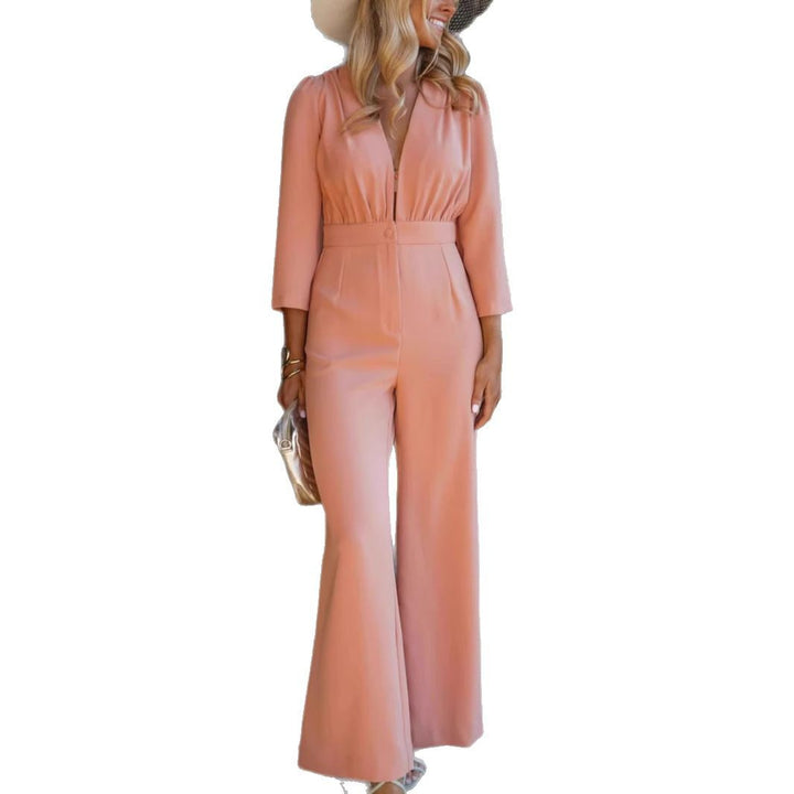 Dame jumpsuit med elegant V-halsudskæring og bredt ben Stilla