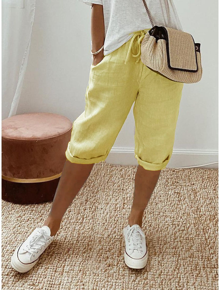 Damer Lette Linned-shorts med Gummibånd Stilla
