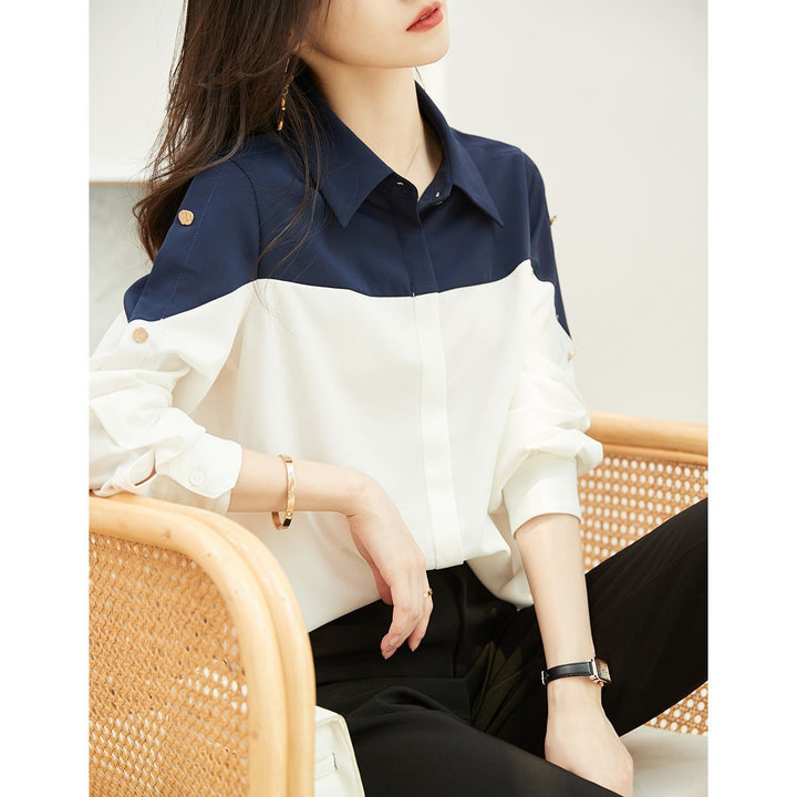 Kvindernes elegante bluse skjorte med farveblok design Stilla