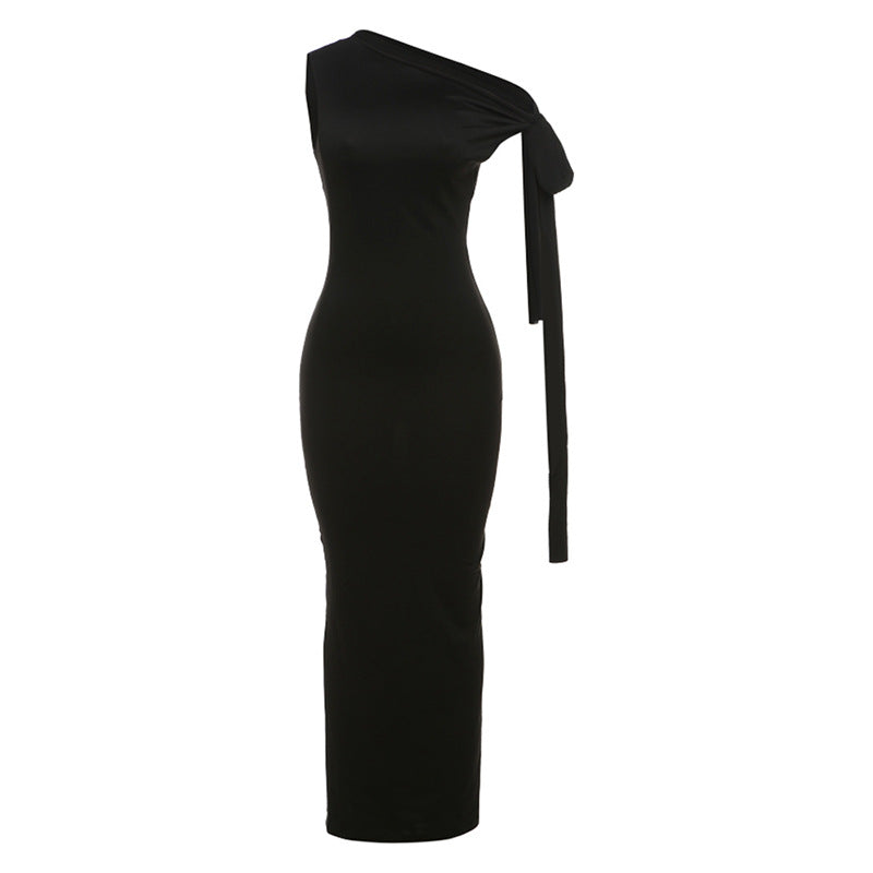Damer Elegant figursyet One-Shoulder Maxikjole med sløjfe Skovae