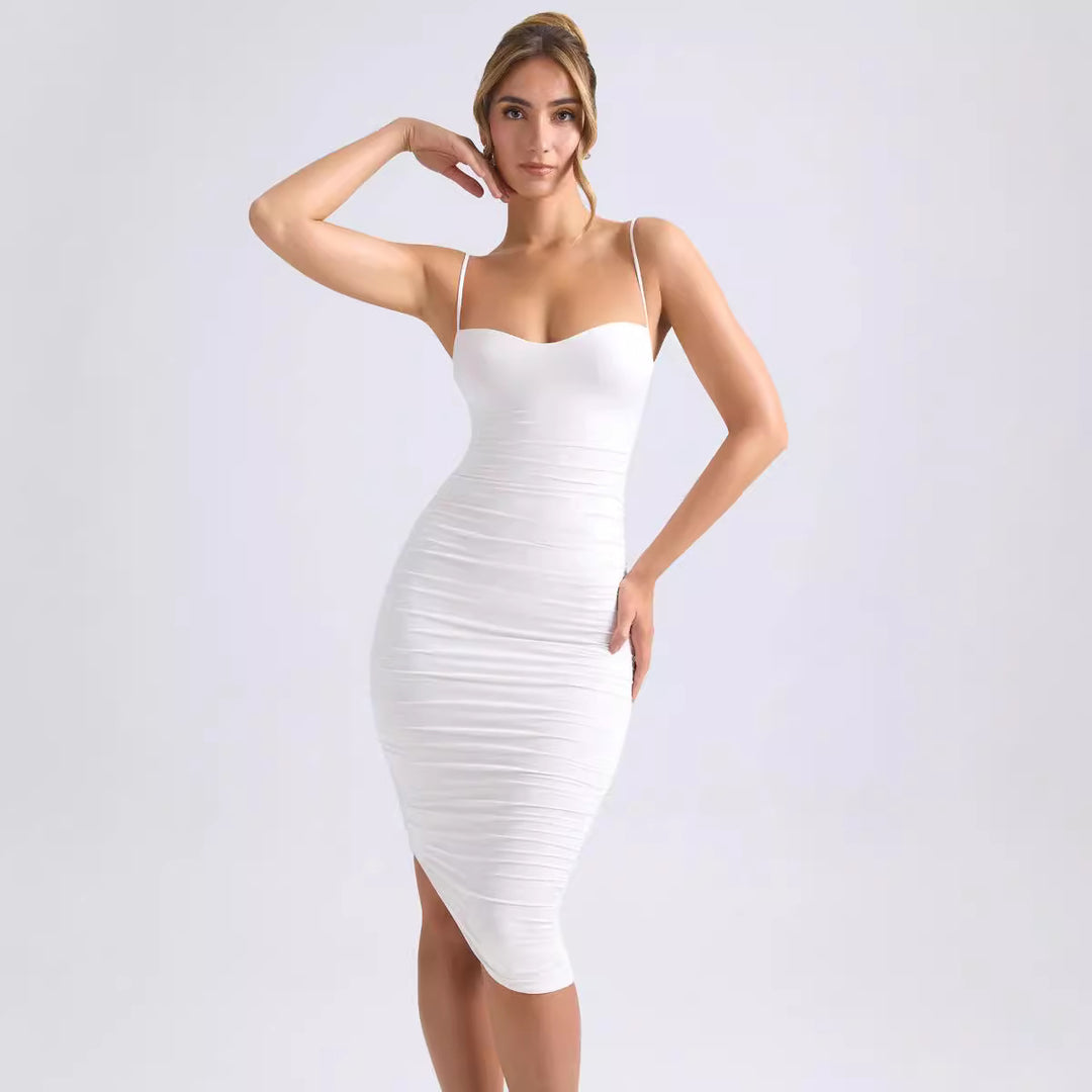 Dame Bodycon Kjole med off-shoulder spaghetti stropper og elegant flæsedesign Stilla