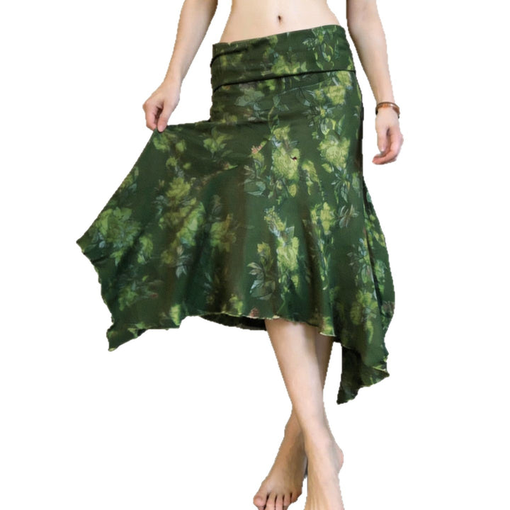 Dame asymmetrisk wrap nederdel med blomstermotiv og elastisk talje Skovae