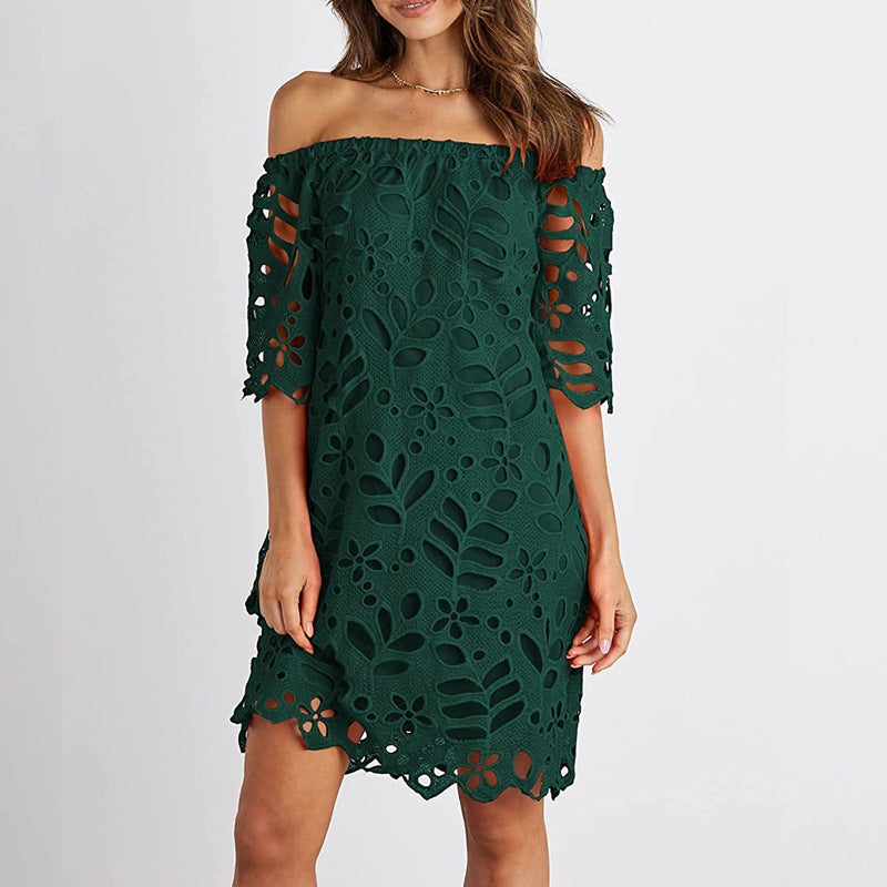 Dame Off-Shoulder Sommerkjole med vidunderlige blomsterbroderier Stilla