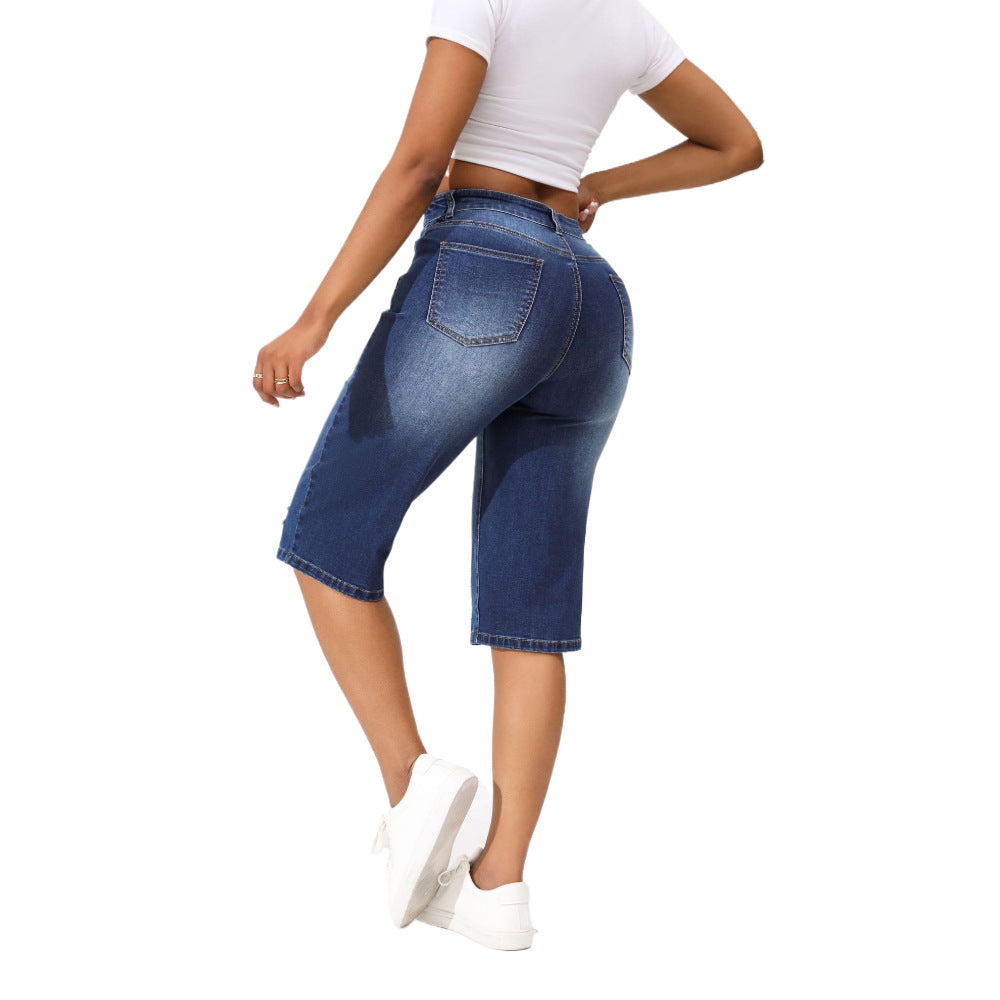 Dame Ripped Denim Bermuda-Shorts med høj talje og afslappet snit Stilla