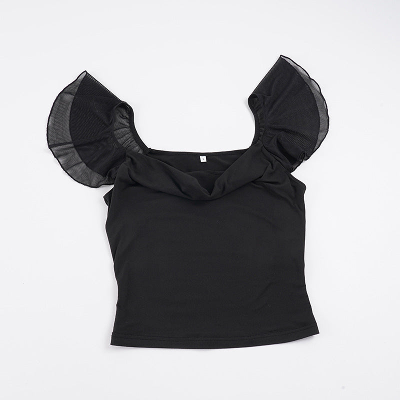 Damer elegant top med skulderfri flæsedetaljer Skovae