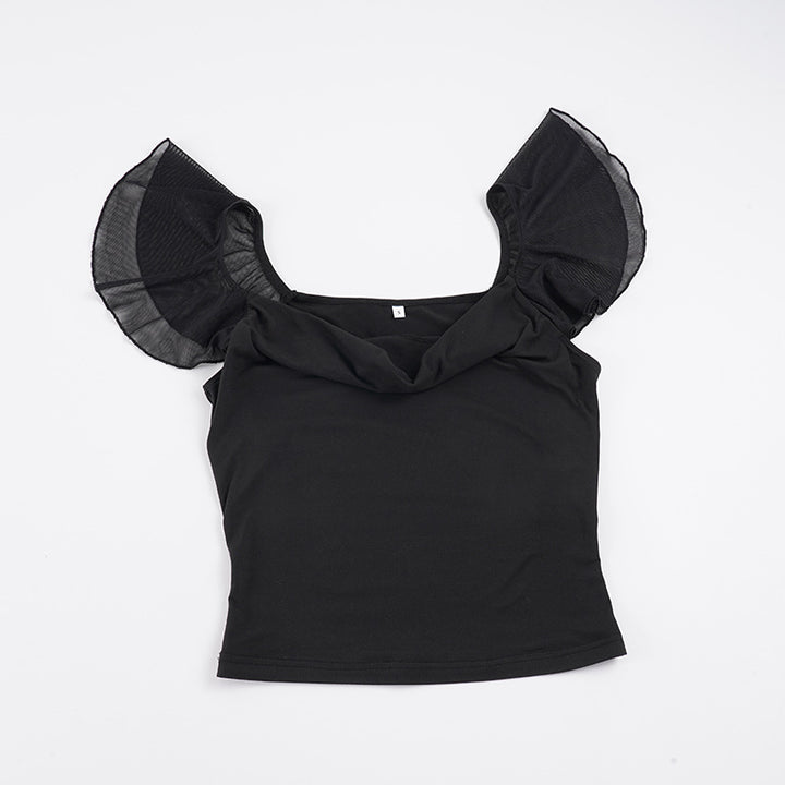 Damer elegant top med skulderfri flæsedetaljer Skovae