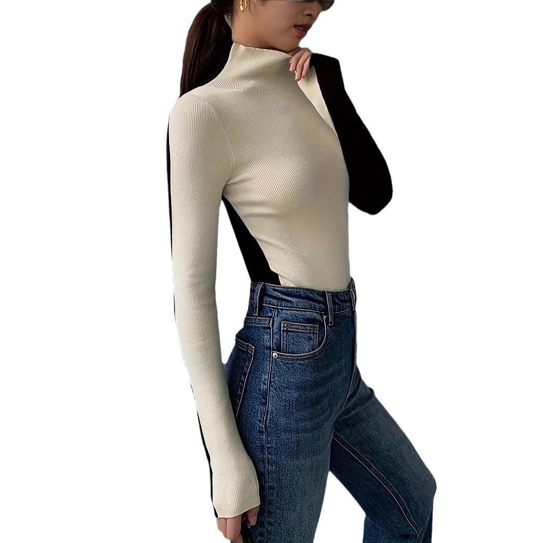 Kvinders høj-kvalitets turtleneck sweater med kontrast ærmer Stilla