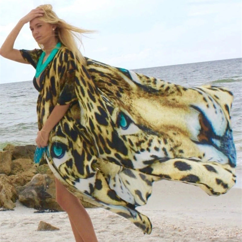 Dame Kaftan-Cover-Up med livligt dyredesign Stilla