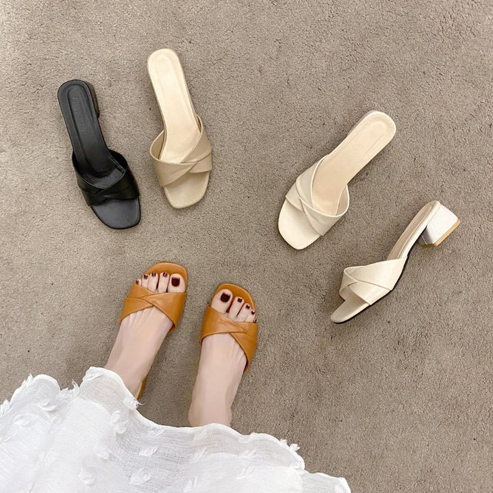 Damer Open-Toe Pantoletten med moderne Vikkel-Design Stilla