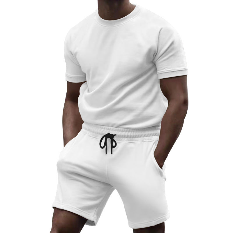Herre afslappet sportoverdel og shorts-sæt med elastisk talje Stilla