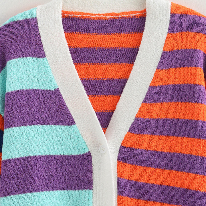 Femme Cozy Stribet Cardigan Pullover Stilla