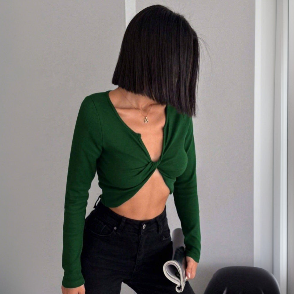 Kvindernes cropped langærmet skjorte med dekorativ snoet design Stilla