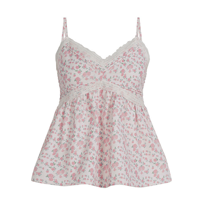 Dame spids Cami-top med blomsterdesign og løs pasform Skovae