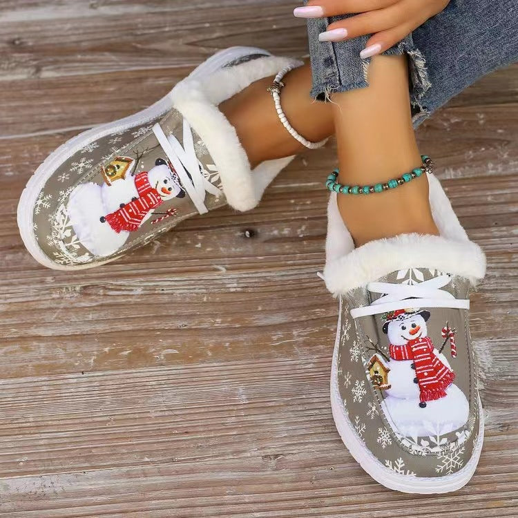 Dame vinter sneakers med hyggeligt foring og festligt snemand-design Stilla