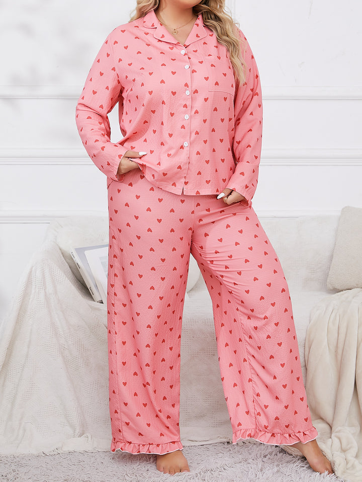 Dame pyjamasæt med legende hjerteprint og komfortabel pasform Stilla