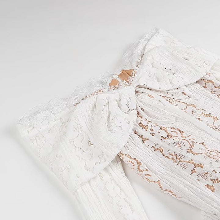 Dame Off-Shoulder Lace Maxikjole med Flared ærmer Stilla