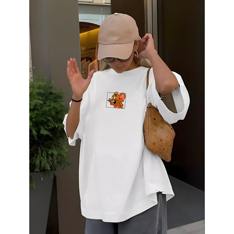 Dame T-shirt med kreativt cartoon-design Stilla