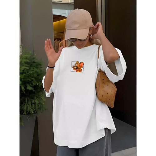 Dame T-shirt med kreativt cartoon-design Stilla