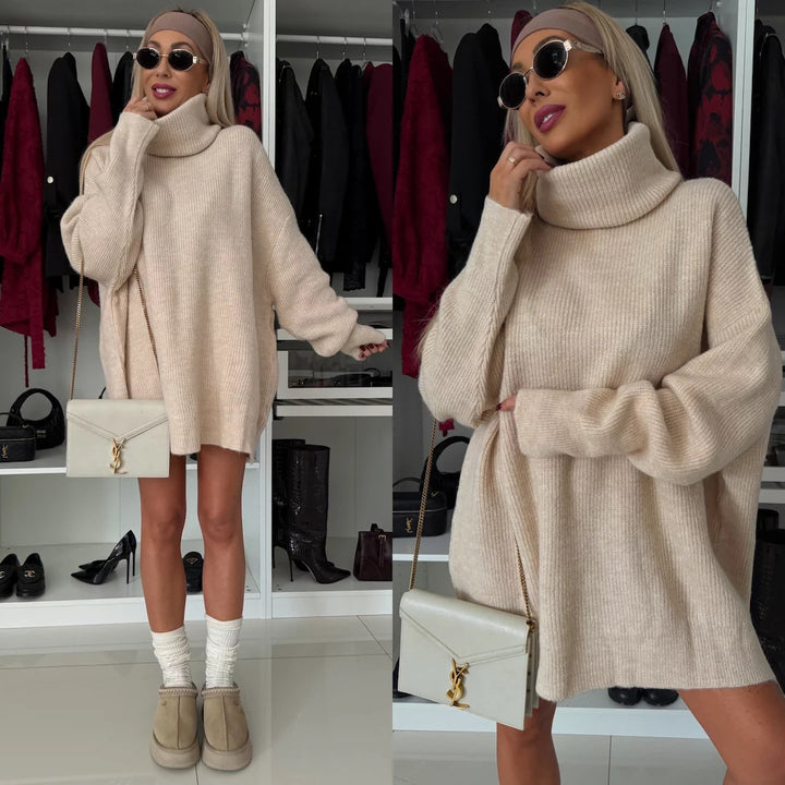 Kvinders oversized sweater med høj krave Skovae
