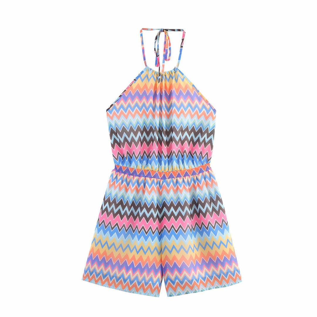 Dame Halter Neck Zickzack Tryk Playsuit Stilla